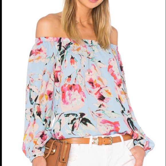 NWOT Eight Sixty Off the Shoulder top from Revolve sky blue fuschia magenta teal - Picture 4 of 8